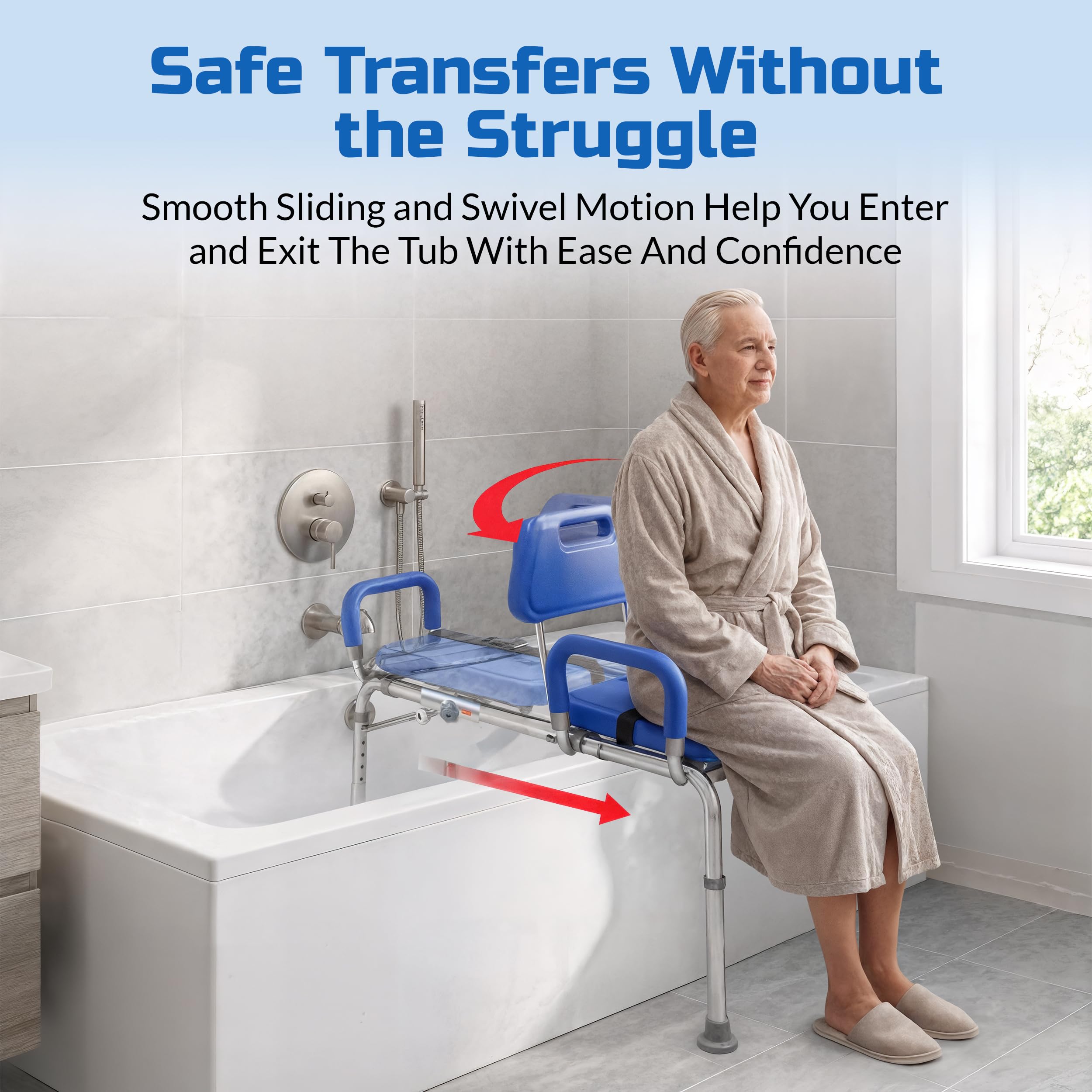 Platinum Health Gateway - Silla de ducha deslizante de alta calidad, banco de transferencia de baño con asiento giratorio acolchado para bañeras y ducha, para discapacitados y personas mayores