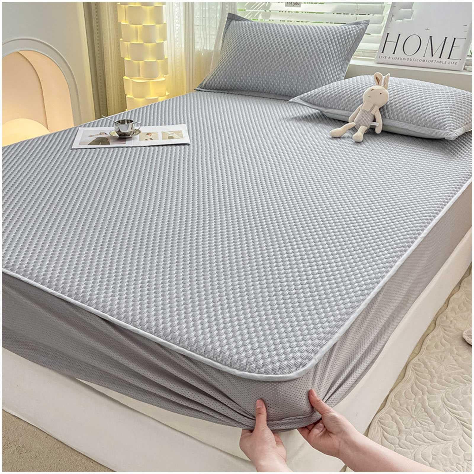 Set Coprimaterasso Rinfrescante con Lenzuola Estive: Lenzuola in Seta Ghiacciata con Federe Lenzuola Estive con Angoli Lavabili in Lavatrice per Chi Dorme al Caldo
