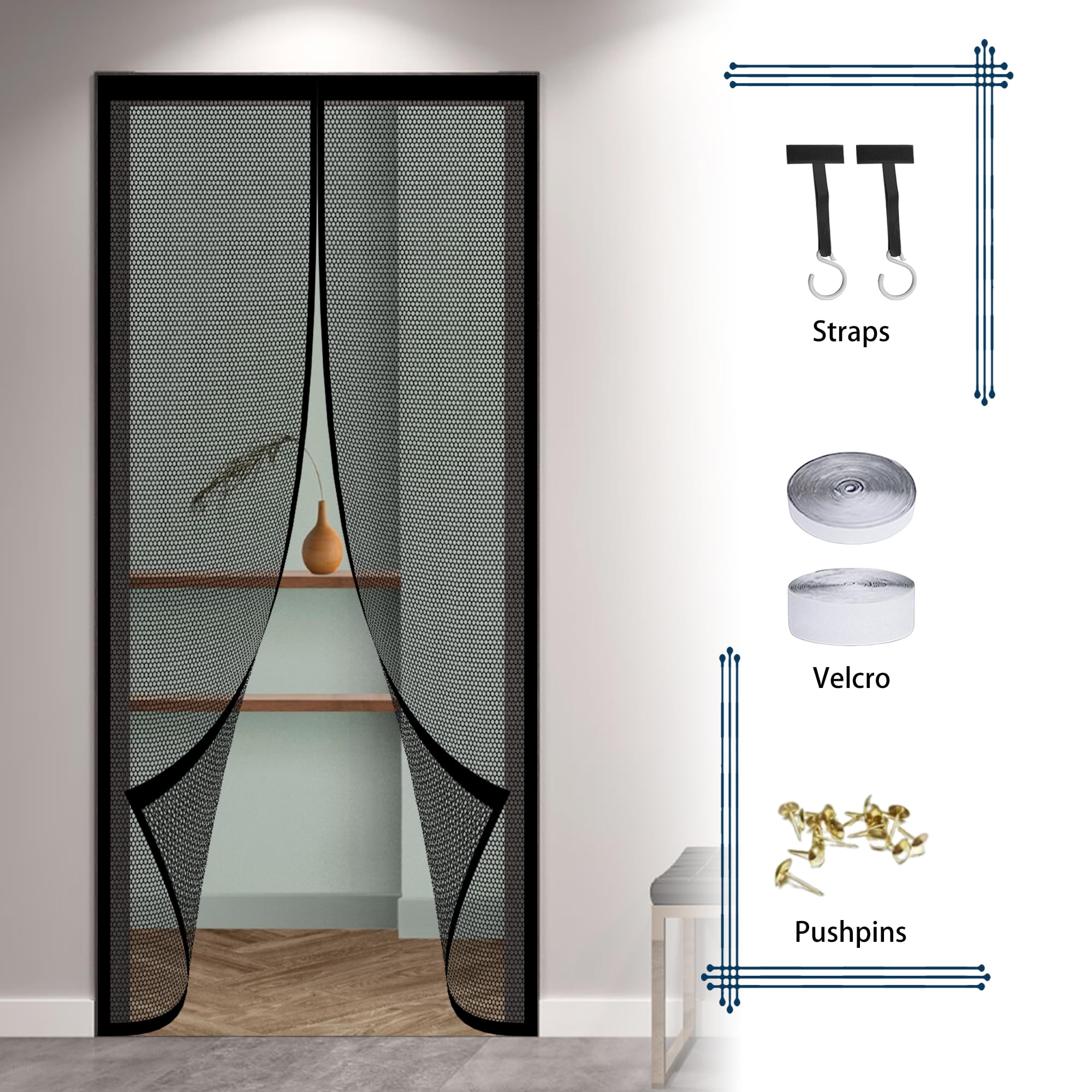 Zanzariera Magnetica per Porte 127 x 240 cm Facile da Installare Tenda con Magneti Anti Zanzare Senza Foratura per Ideale Porte da Balcone, Cantine, Terrazze, Nero