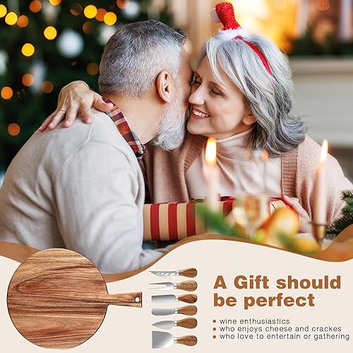 Miniatura 5 de Juego de 6 tablas de queso de Navidad, tabla de cortar de madera de Navidad con mango y cuchillos de queso, tabla decorativa para quesos a granel