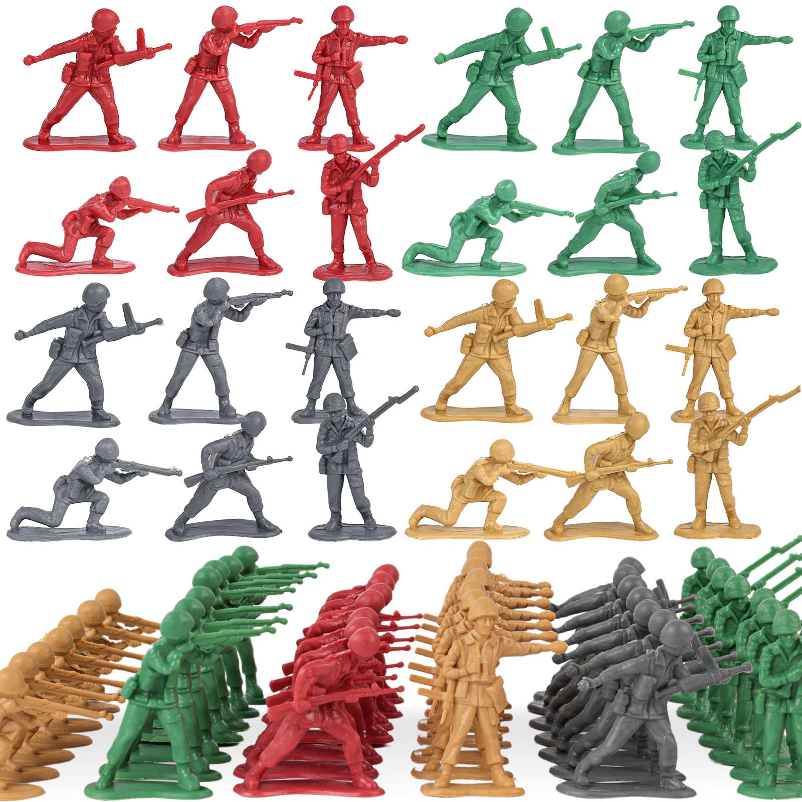 LovesTown 120PCS Army Men Action Figures, Plastic Toy Soldier Figures Green Red Yellow Silver Army Men Playset for Boys Birthday