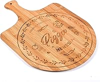 Vista 2 de Pala de pizza de bambú prémium de 12 pulgadas con asa, paleta de pizza de madera, tabla de cortar para frutas, verduras, queso, pan (círculo)