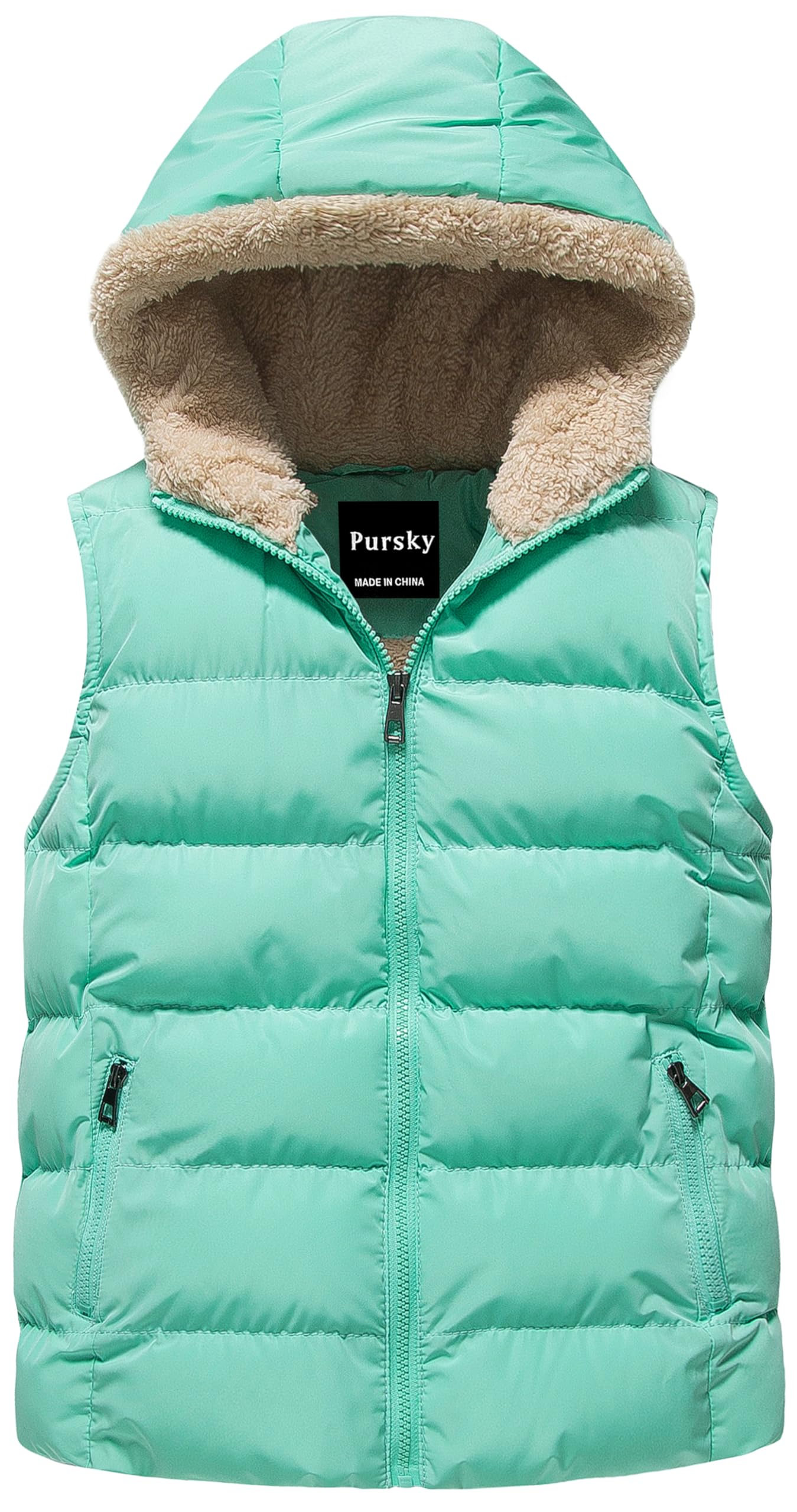 Pursky Girl's and Boy's Hooded Warm Puffer Vest Outerwear Soft Flannel Lined Insulation Waistcoat