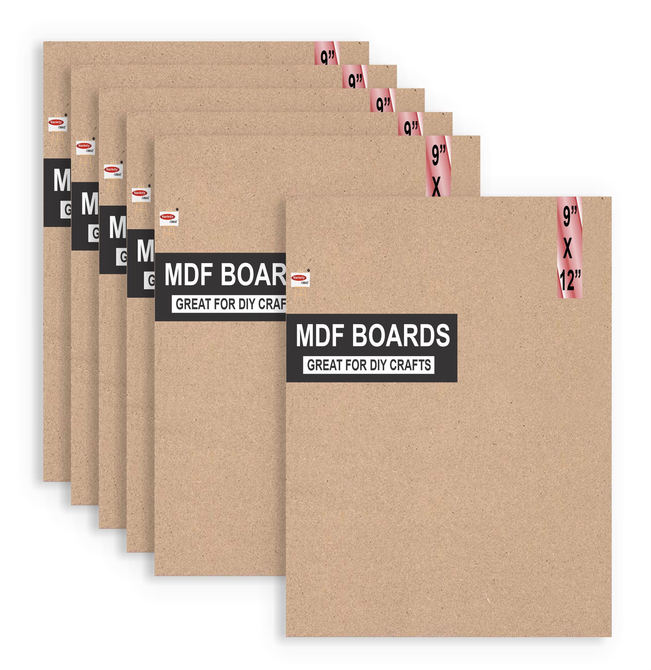 Variety Canvas 6 Piece A4 Size MDF Boards for Art and Craft, Wood Sheets for Craft Work, DIY Cutouts (Square 9 x 12 - 6PC)