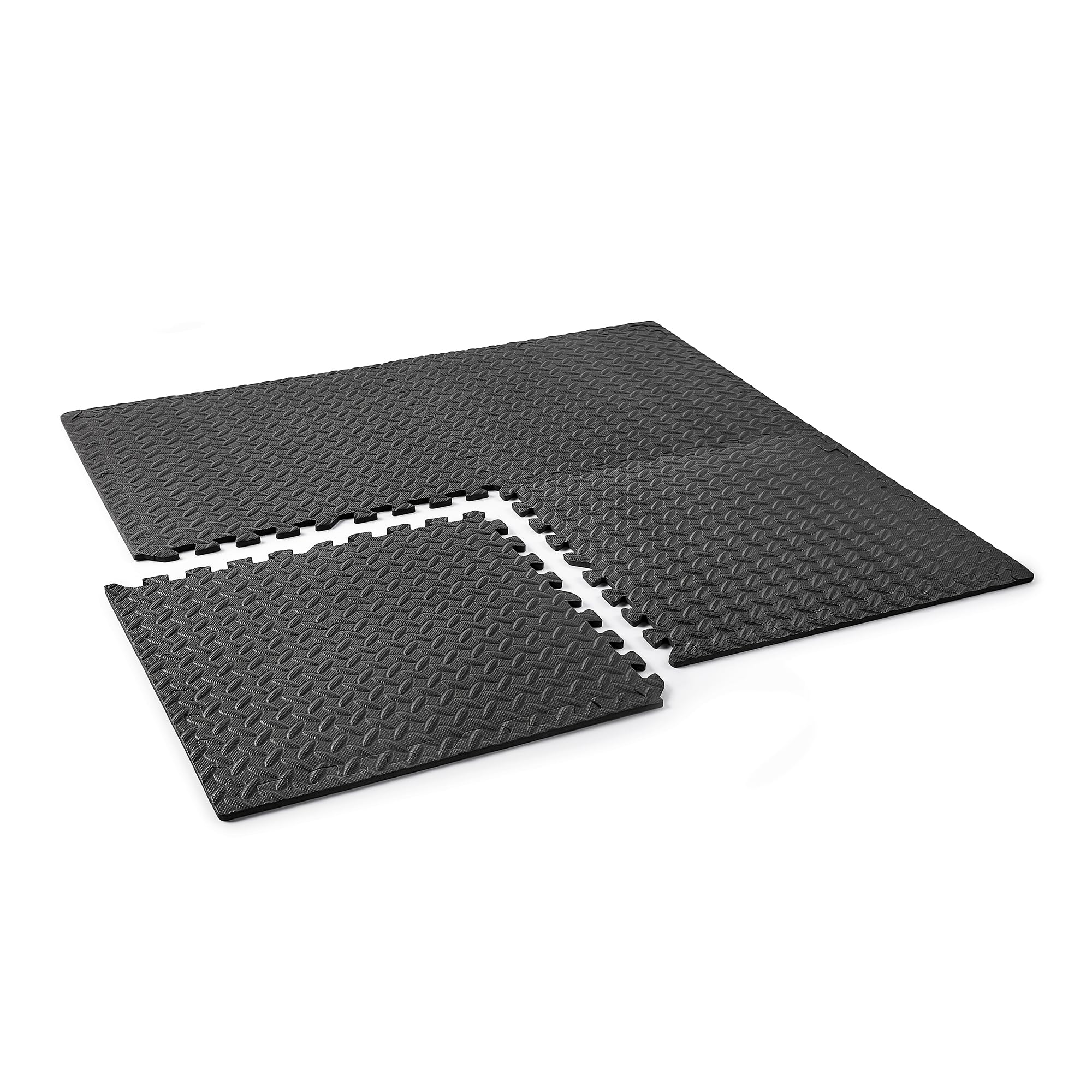 Phoenix Fitness 60x60cm Interlocking Gym Flooring - Non-Slip Soft EVA Foam Floor Mats - Heavy-Duty Protective Flooring Tiles for Garage, Kids Room & Exercise - Black/Grey (Black, 4 Mats (15.5 SQFT))