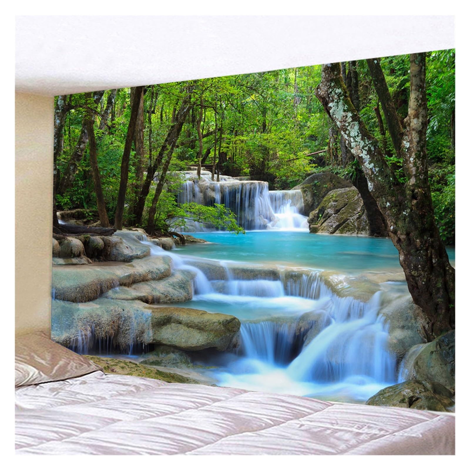 Weokdfha 10 Wall Hangings Tapestry Wall Hanging Nature Forest Tapestry Tree Waterfall Background Decoration For Home Decor For Bedroom, Living Room, Dorm(,150X200cm)