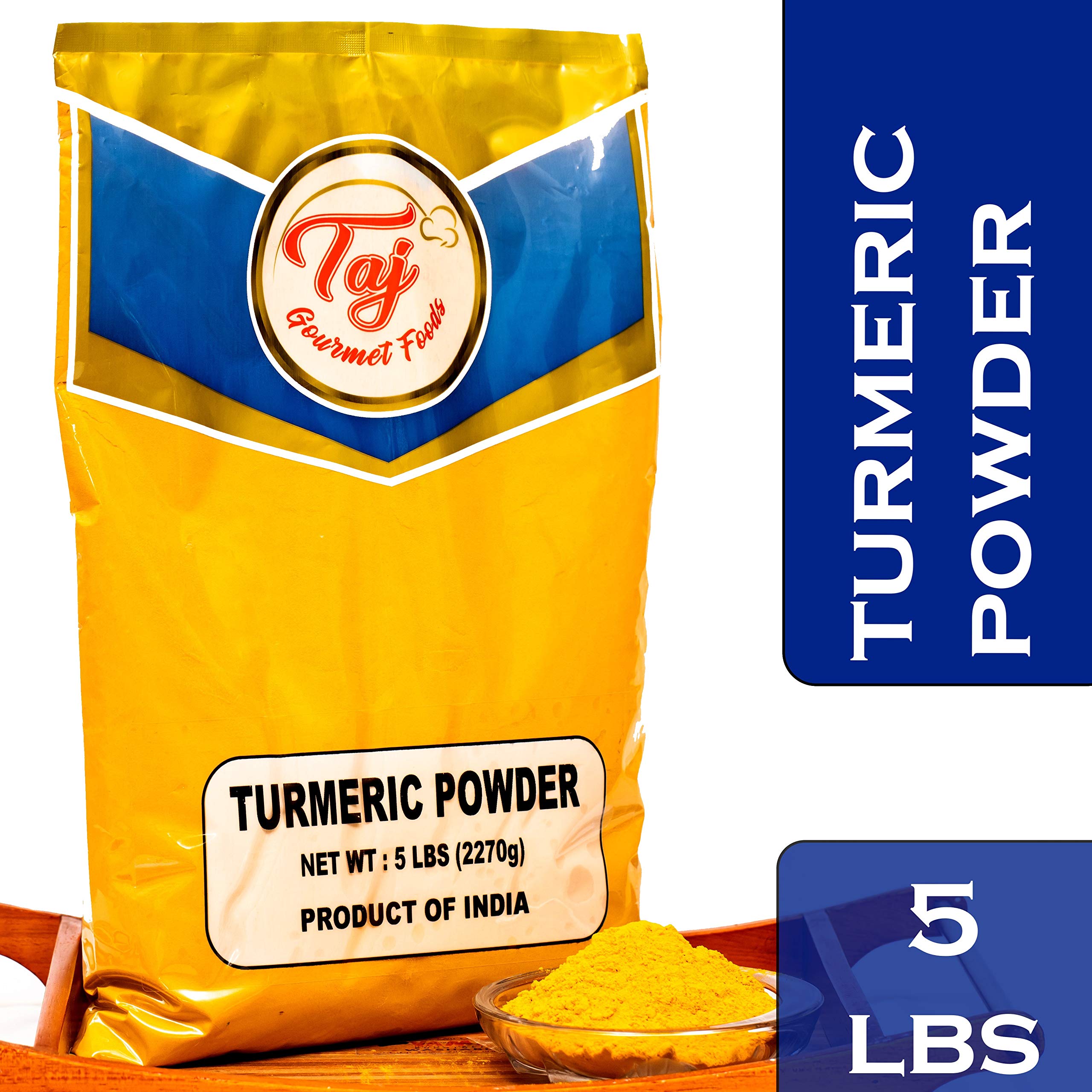 TAJ Premium Indian Turmeric Haldi Powder, Curcumin Ground, (5 Pound