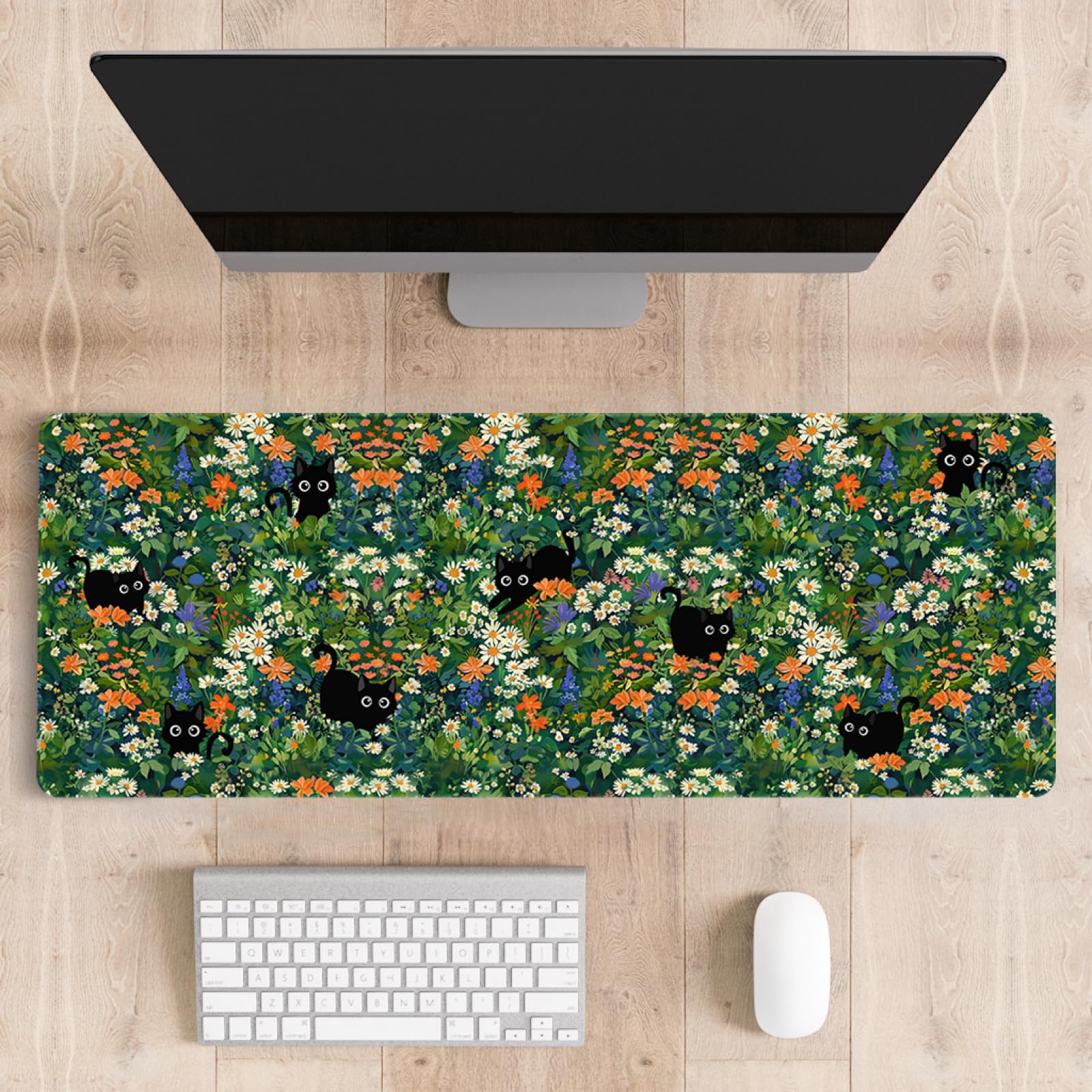 Alfombrilla de ratón para Juegos, Teclado Grande, Lindo Ordenador de Escritorio de Oficina, portátil, Gato, flawer, XXL, Largo, Gigante, Grande, Kawaii, estético, Femenino, Bonito, diseño
