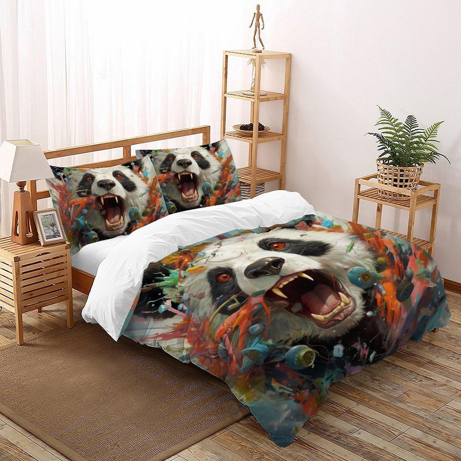 Housse de couette animaux 3D zippée pour lit double enfant facile d'entretien