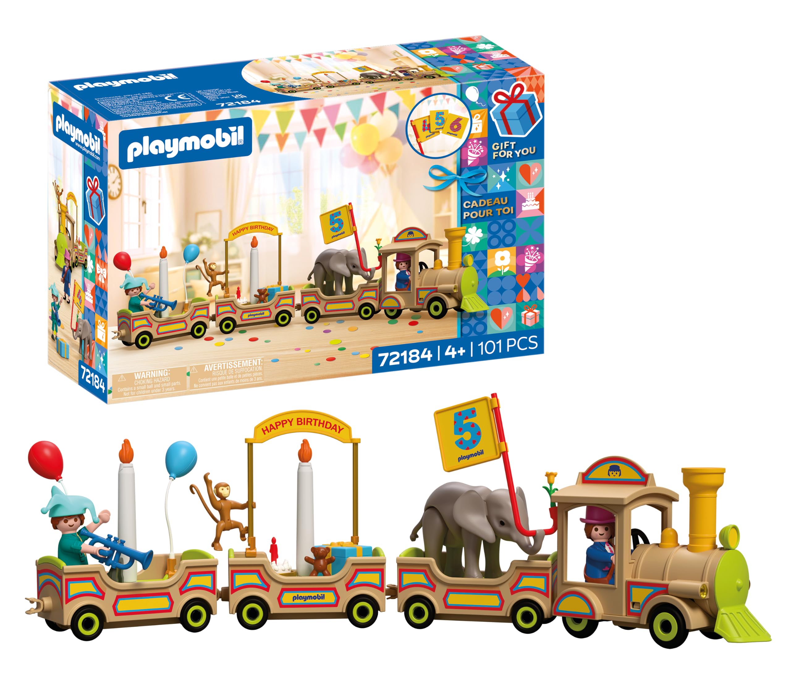 Playmobil | Birthday Train | Festive Train with Animals, Candles, Number Stickers & Accessories | For Children Aged 4+ | 72184