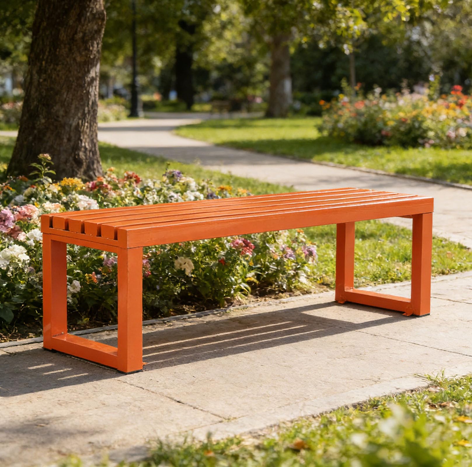 Panchina da parco zincata, seduta legno massello trattato, struttura antiruggine, 400 kg, fissaggio a terra, per scuola, piazza, terrazzo, balcone, negozio
