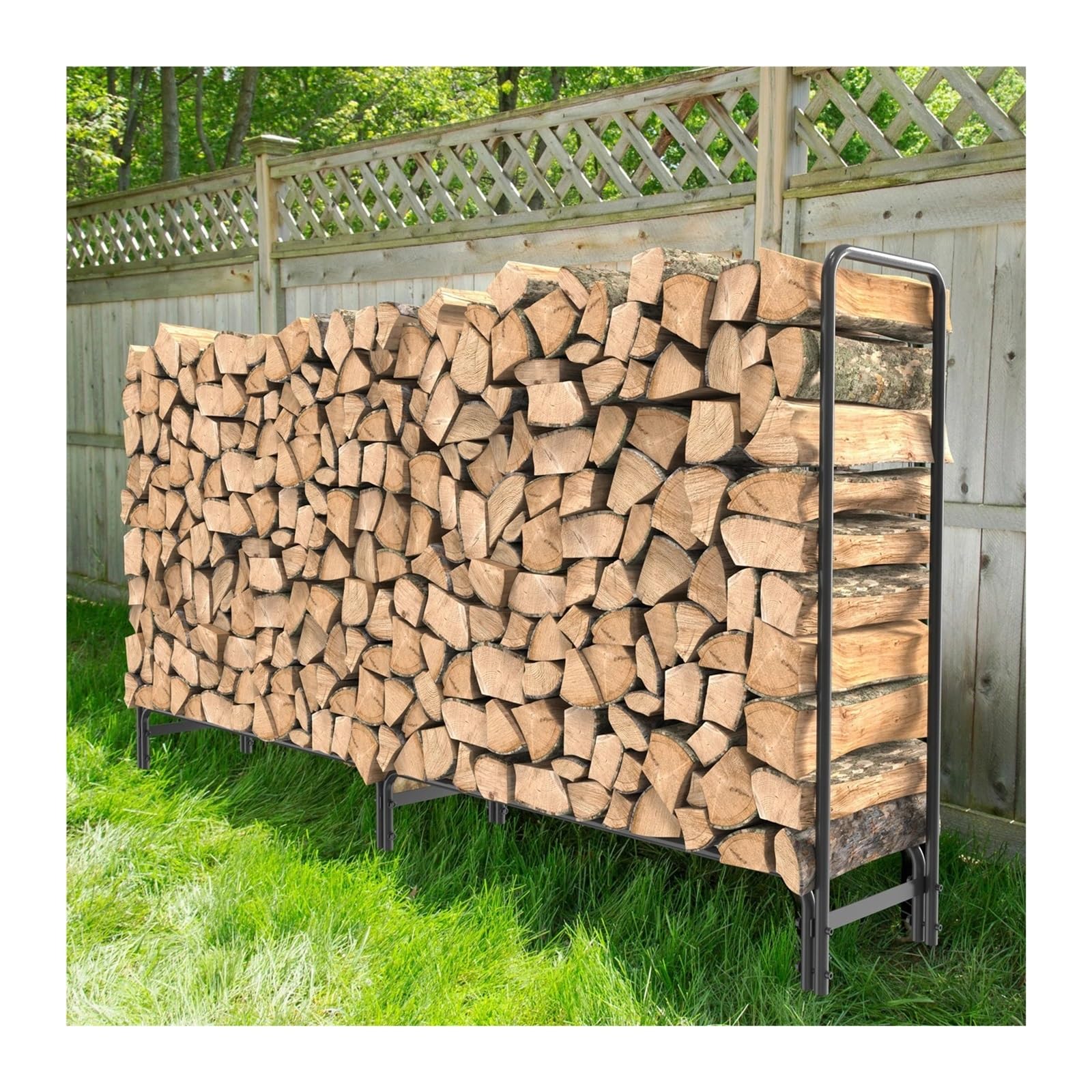 Portalegna Da Esterno Deposito di tronchi di legno in metallo resistente | Supporto for legna da ardere da giardino esterno impilabile, lungo 12 piedi