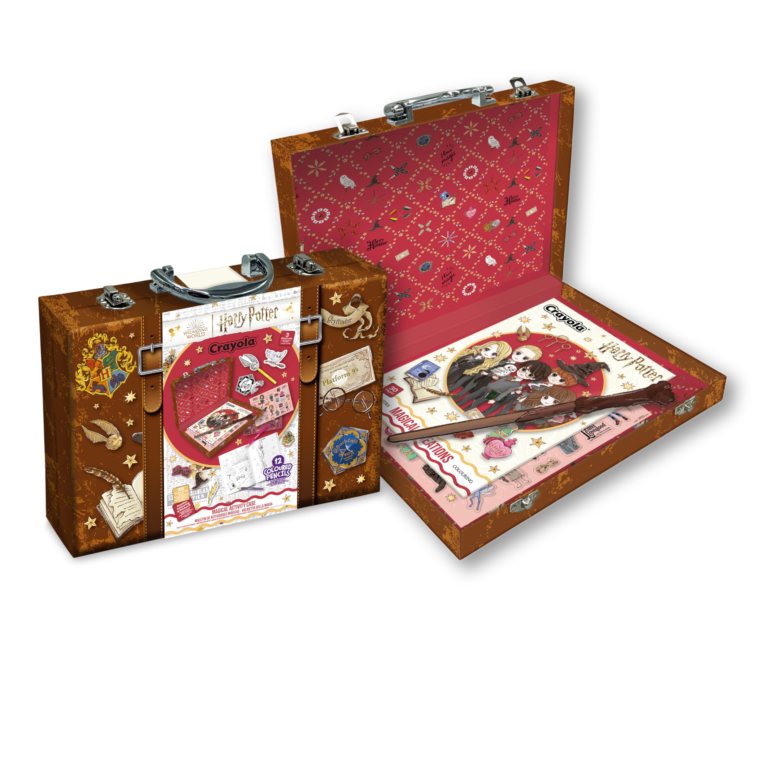 CRAYOLA - Harry Potter Magic Briefcase Creative Set with 30 Activity Sheets, Velvet Art, Stickers, Mini Pencils and Magic Wand, for Children from 3 Years, 35176