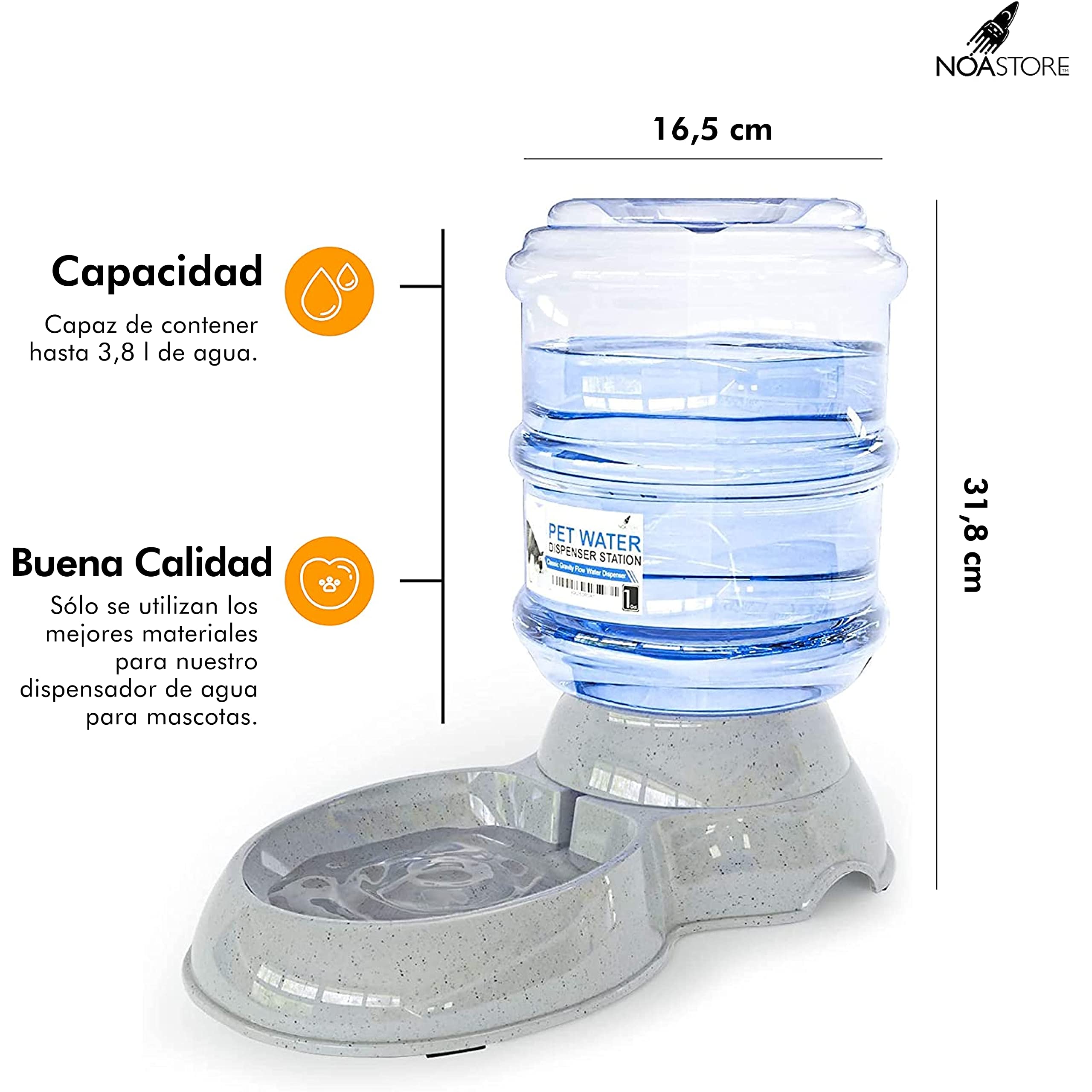 Noa Store Dispensador automático de Agua para Mascotas | Dispensador de Agua para Gatos de 1 y 3 galones y dispensador de Alimentos para Gatos, H20, sin BPA, comedero para Gatos pequeños y Grandes y