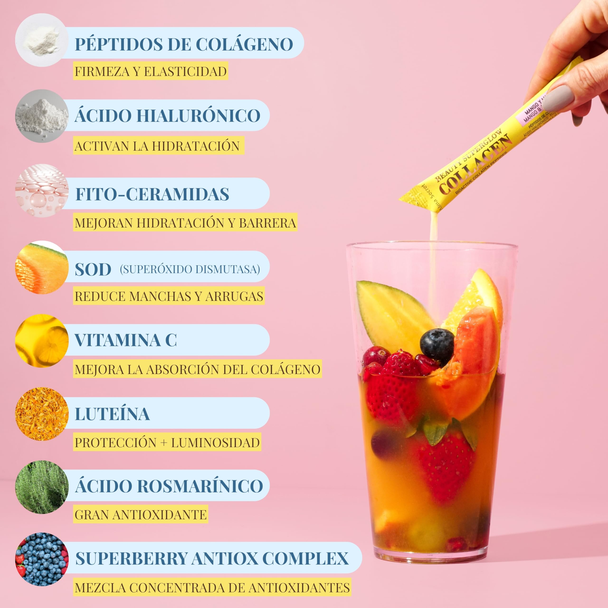 Colágeno Hidrolizado Puro con Ácido Hialurónico Piel Uñas Cabello - Sabor Mango Maracuyá - Suplemento Antiedad Firmeza Elasticidad Hidratación Antioxidante Belleza Natural Sin Azúcar Sin Gluten