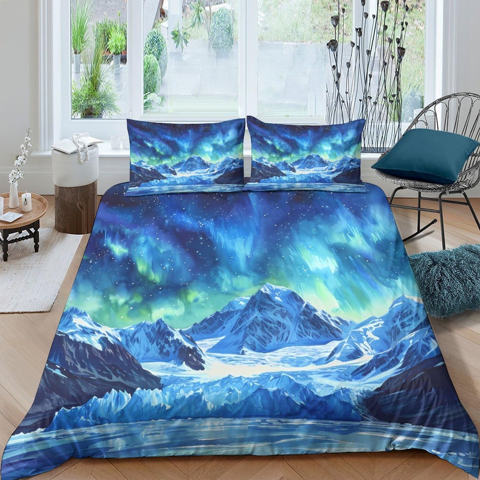 Ctjqhvkz Style-9 3D Printed Aurora Mountain Fitted Sheet Microfiber Soft Breathable Northern Lights Bed Cover For Bedroom Dorm Mattress Decor Single（135X200cm）