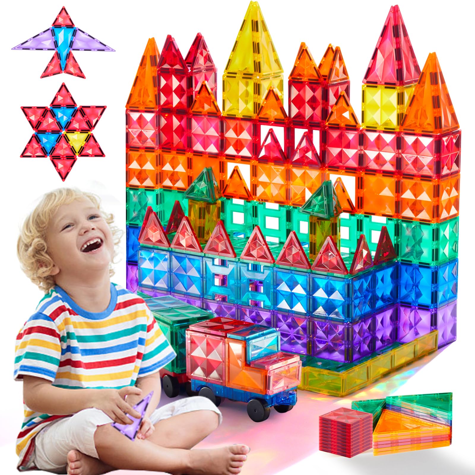 Mideer Magnetic Tiles, Building Tiles, 3D Building Blocks Construction, Magnet Set, Educational Gift for Girls Boys 3+ Years, Early Development Toy for Kids Preschool Learning (100 Pcs)