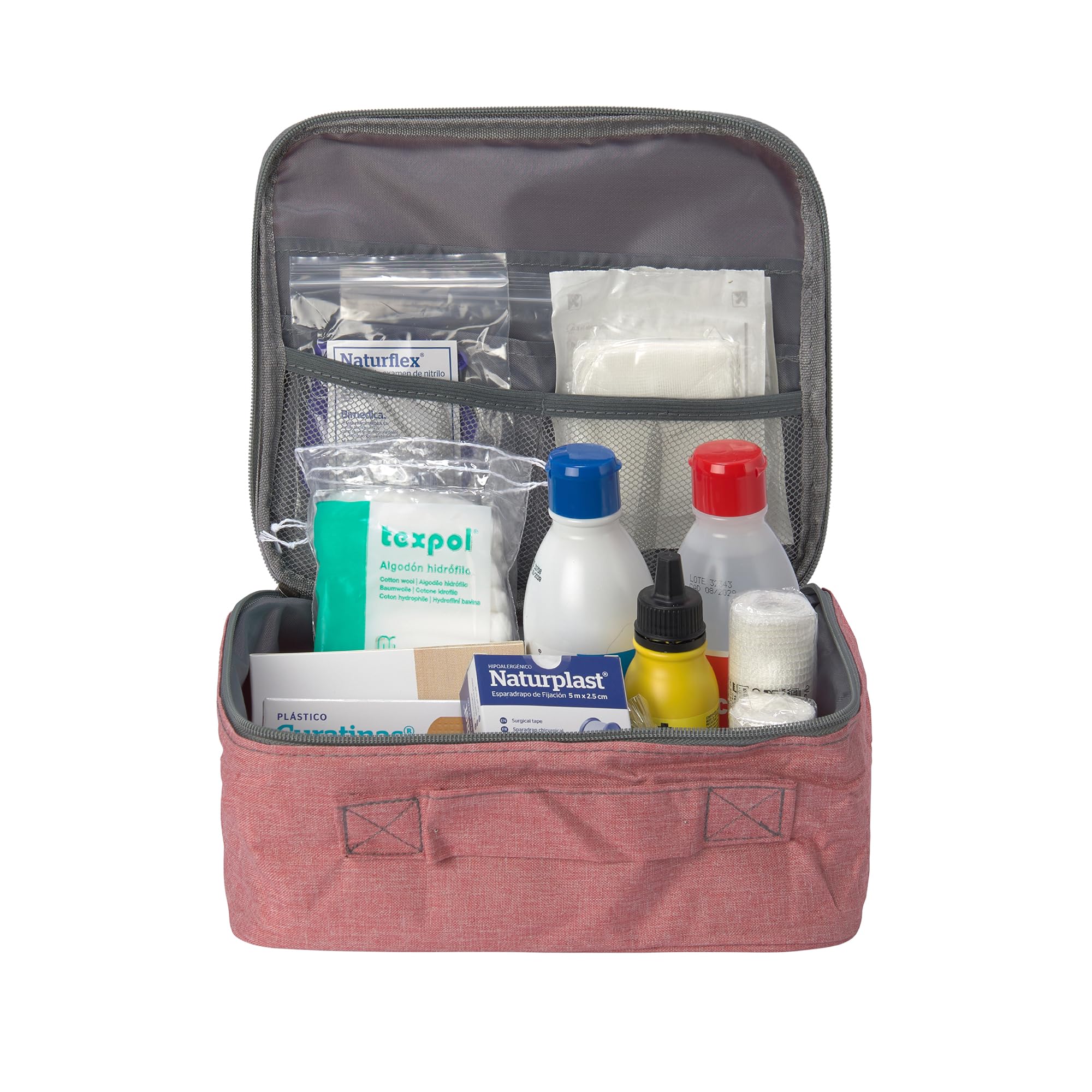 Farma Care Botiquin burdeos neceser primeros auxilios con dotacion 25 cm x 22 cm x 12cm Completo Emergencia, Para Viaje y Acampada, Coche, Supervivencia, Excursión, Montaña, Senderismo, Aventura.