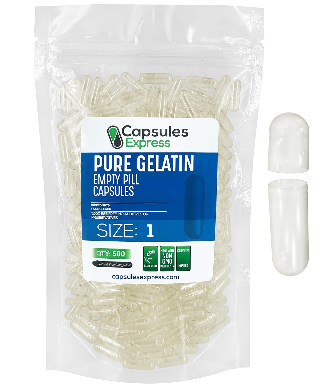 Capsules Express Size 1 Clear Empty Gelatin Capsules 500 Count