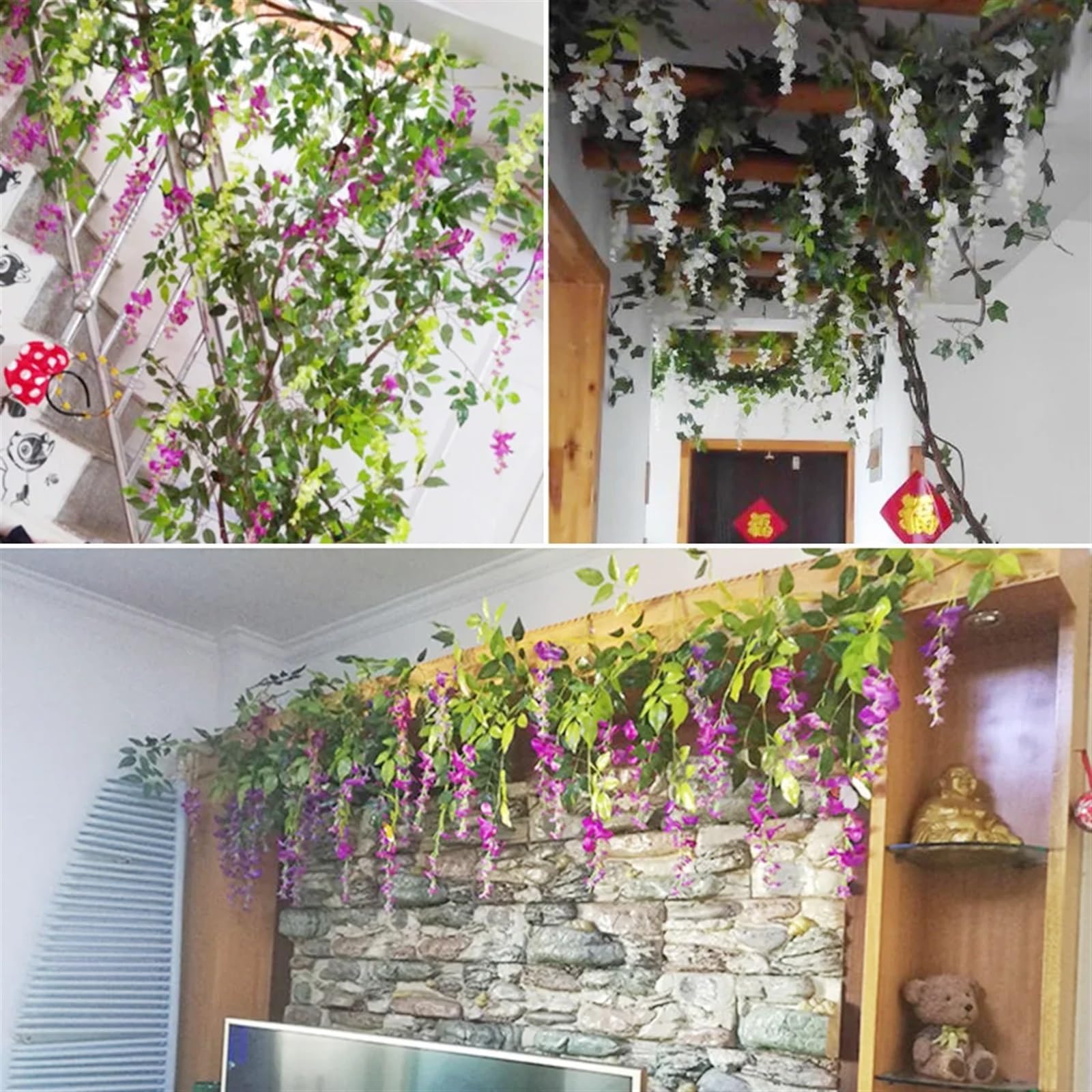 Blumengirlande 2 Stück 1,8 m Glyzinien künstliche Blumen Rankengirlande Pflanzen Hochzeitsbogen Dekoration gefälschte Pflanzenblätter Rattan hintere Wandblume Efeu(2pcs 1.8m Violet)