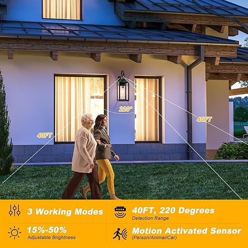 Miniatura 5 de Lámpara de pared grande con sensor de movimiento para exteriores de 20 pulgadas, iluminación al aire libre negra del atardecer al amanecer, moderna
