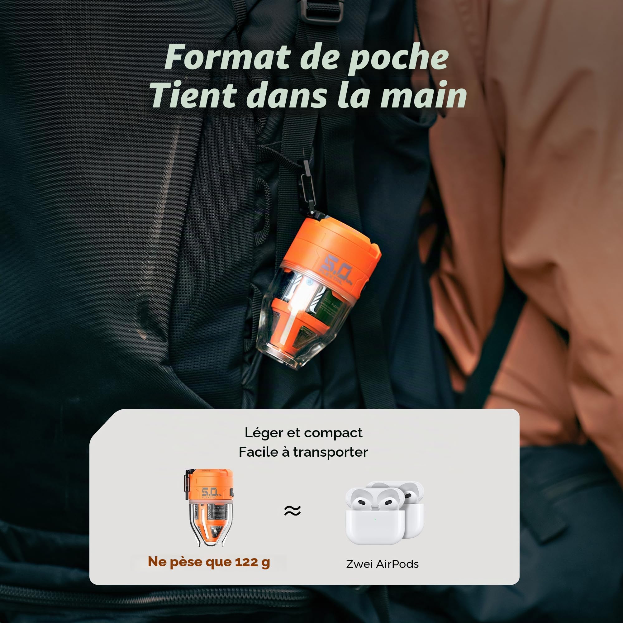 FLEXTAILGEAR Max Pump 3 Pompe à air portable, 5,0 kPa, légère, charge USB pour gonfler et dégonfler les aides à la natation, matelas à air et gilets de sauvetage