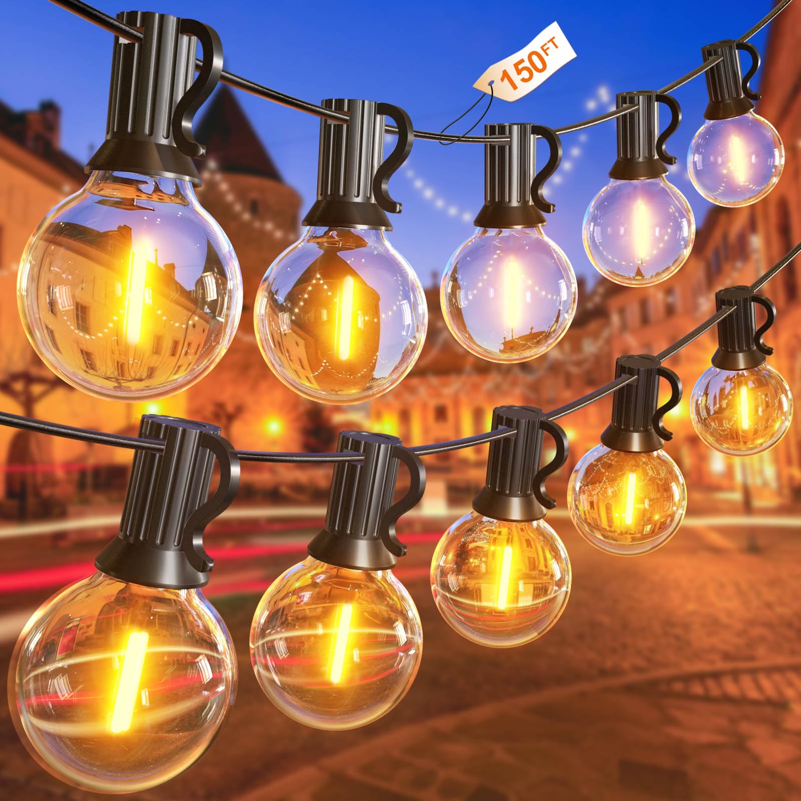 GLUROO Catena Luminosa Esterno 45M, Luci da Esterno Giardino G40 con 75+2 LED Lampadine Infrangibili, Bianco Caldo,Impermeabile Catena Luci Esterno per Terrazzo Bistrot