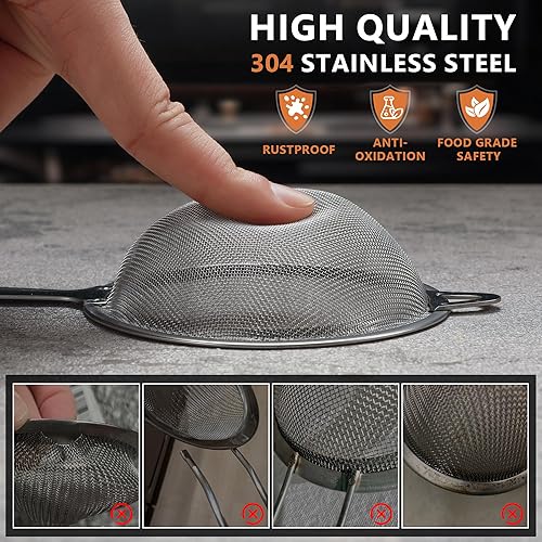 Miniatura 7 de Colador de malla fina de 3.5 pulgadas con mango y cuchara, mini tamiz de acero inoxidable para té, café, harina, jugo, matcha, huevo, cóctel,