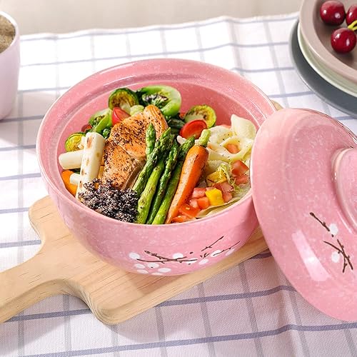 Miniatura 5 de WHJY Vajilla japonesa creativa de cerámica pintada a mano con tapa para sopa y fideos, con función de preservación del calor, cuenco y tapa