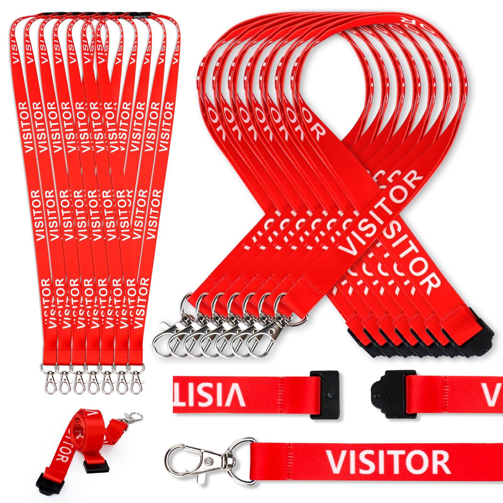 25Pcs Red Visitor LANYARDS for Neck Lanyard Breakaway Safety Keychain Lanyards Swivel Metal Clip for Identity Id Card Pass Badge Holder Volunteer