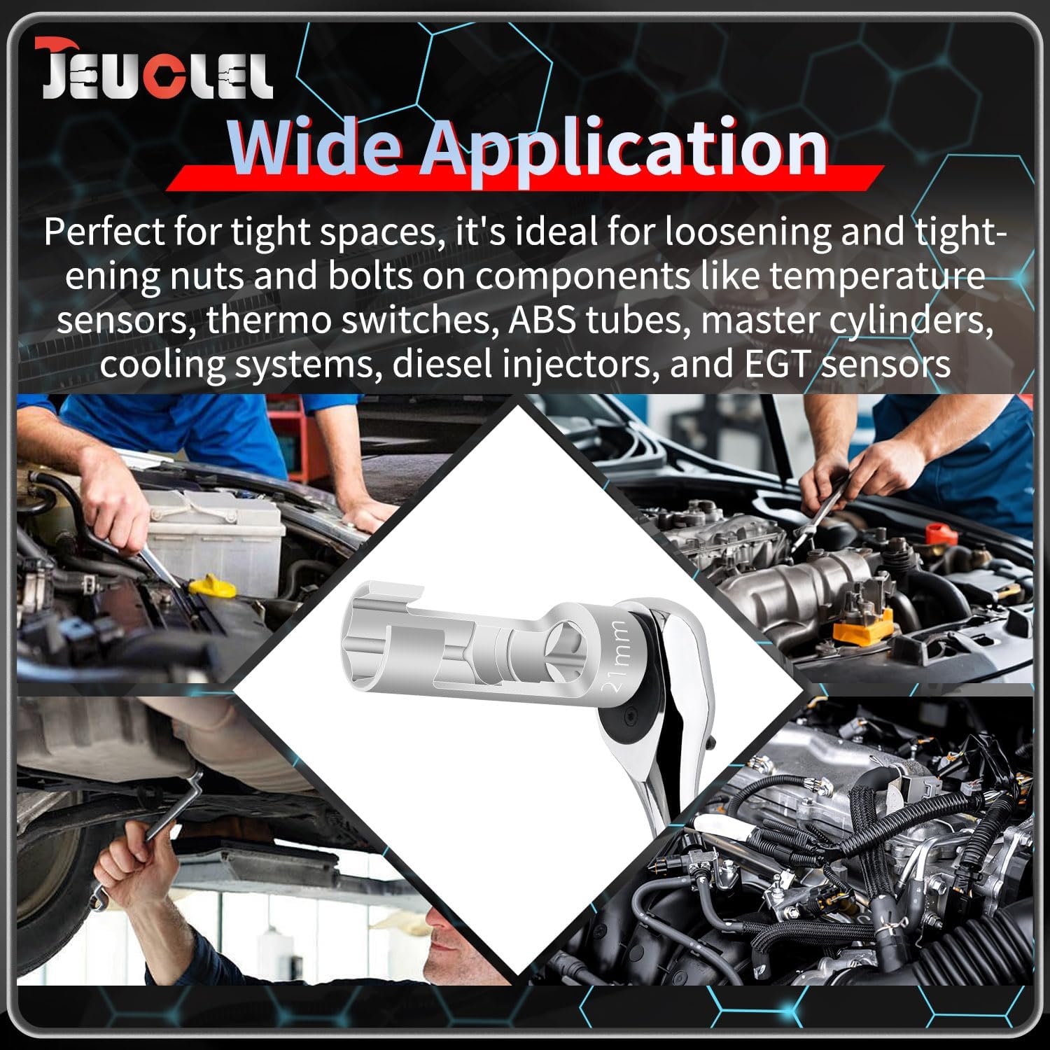 9PCS 10-22mm 3/8" 1/2" Drive Diesel Injector Fuel Line Socket Wrench Set, Metric Flare Nut Socket for Fastener on Bent Pipes, EGT Sensor, Thermo Switches, ABS Tubes, Master Cylinder