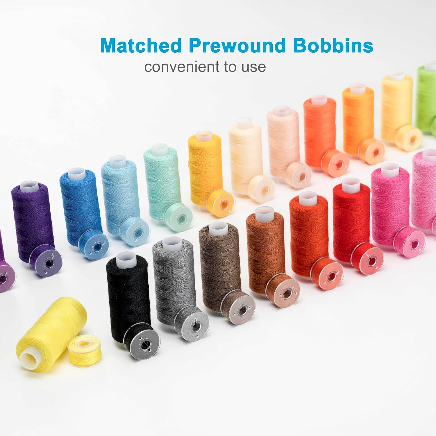100 PCS Professional Sewing Thread, 50 Colors 400 Yard/Spool Polyester Sewing Thread with Matched Prewound Bobbins