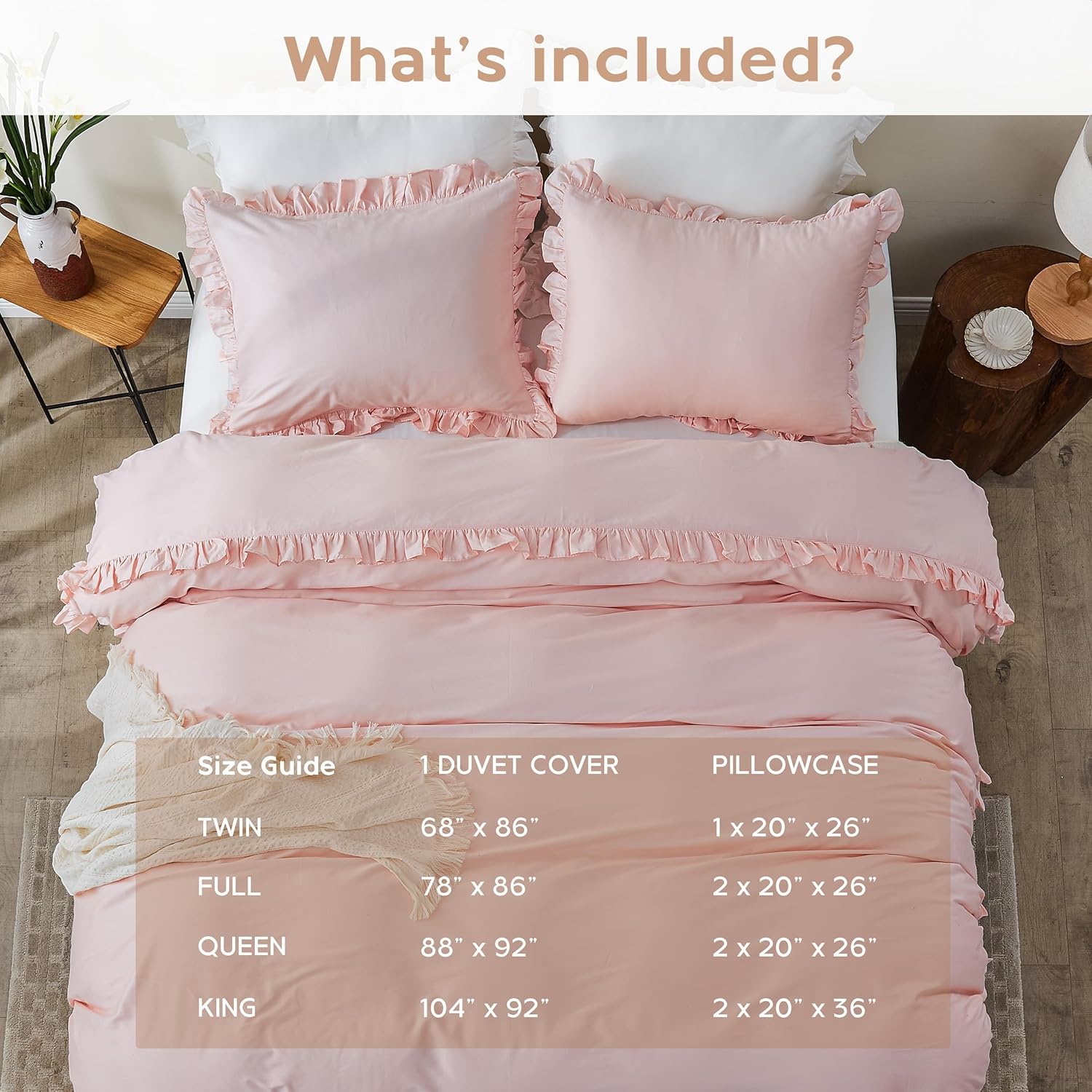 Simple&Opulence Kids 100% Organic Cotton Twin Duvet Cover Ruffle 2Pcs(1 Comforter Cover 1 Pillowcase) Cute Lace Vintage Boho Shabby Chic Farmhouse Bedding Set Teen Girls(Peach Pink,Twin)