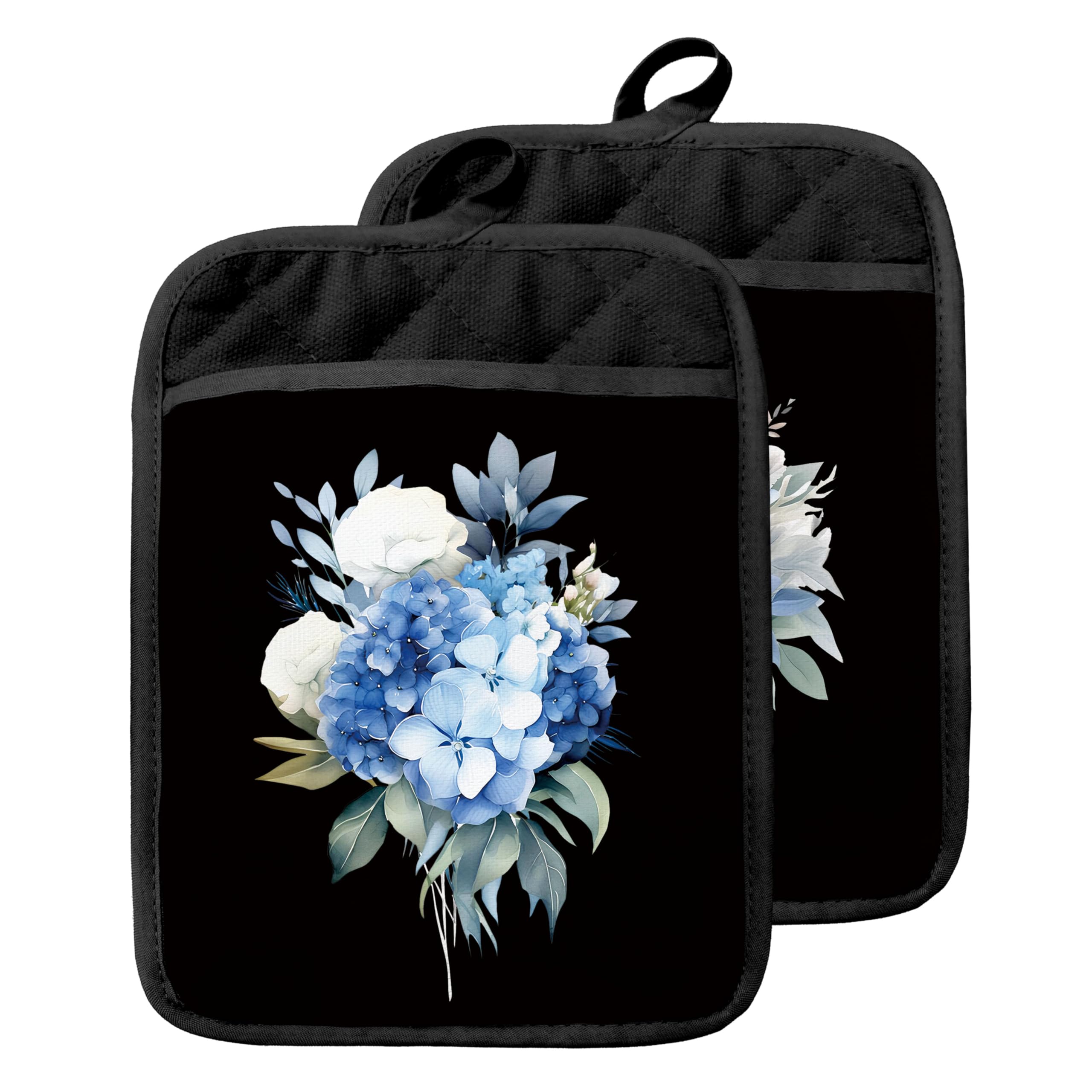 Maniques bleues et blanches hortensia rustique avec poches isolantes