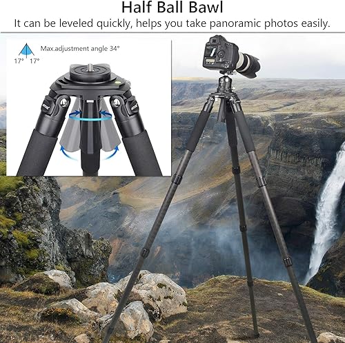 Miniatura 7 de Trípode de fibra de carbono AS90C con cabezal de bola de perfil bajo LB52 y bolsa de piedra ARTCISE Soporte de cámara profesional resistente para