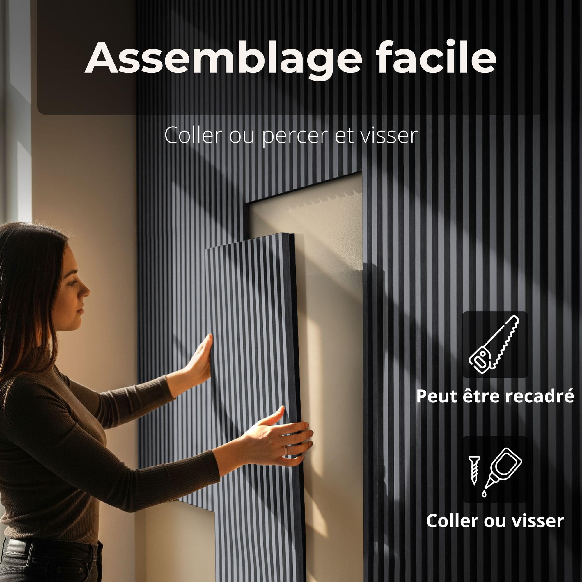 4x Panneaux acoustiques à lamelles 120 x 60cm Chêne noir bois