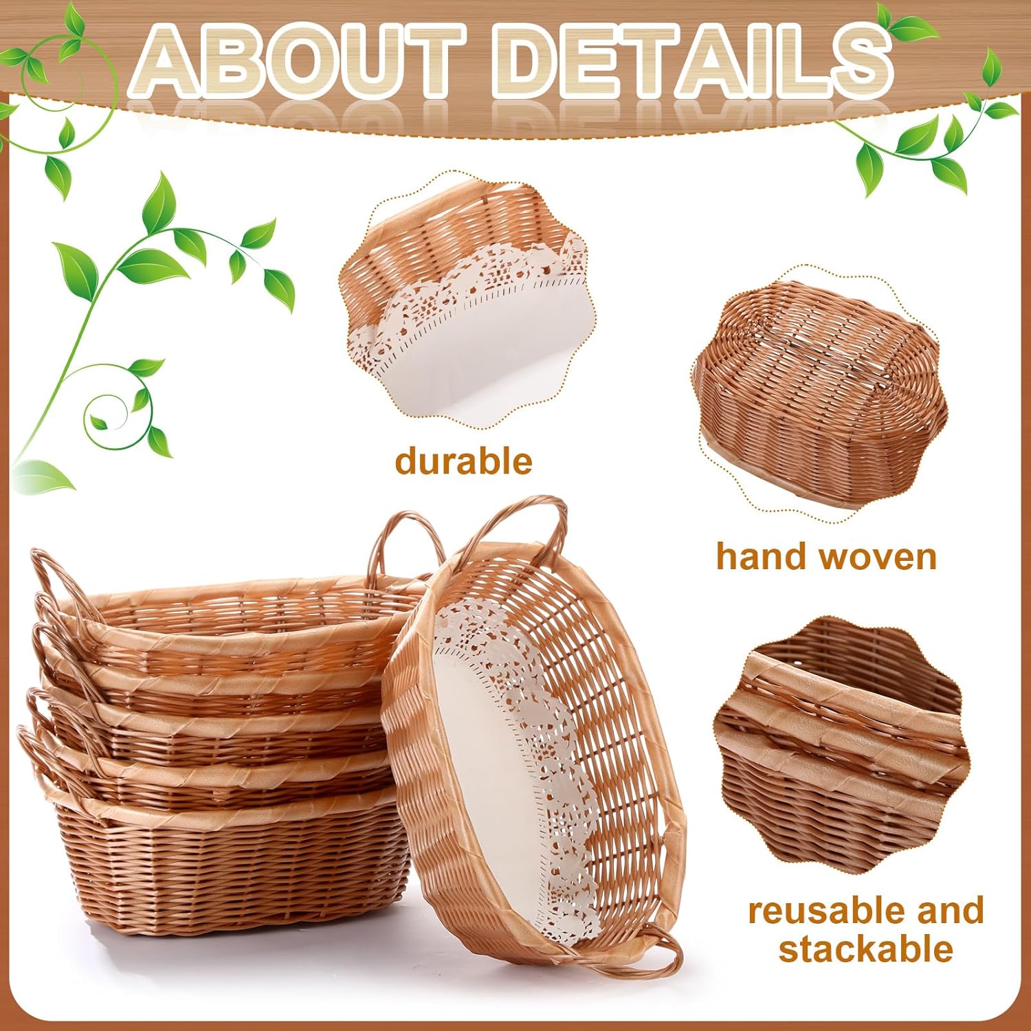 Tioncy 12 Pcs Easter Baskets Plastic Easter Eggs Hunt Supplies with Handles Paper Liners for Goody Candy Basket Fillers Stuffers Serving Breads Fruits Snacks Fast Food