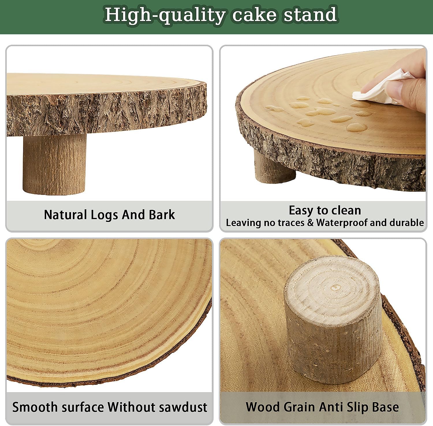 KOUROU Cake Stand Natural Wood Cake Stand with Legs, 11.5-13 Inches Dessert Accessories Cake Rustic Stand，Central Decoration for Festival Party/Baby Party/Wedding/Birthday/Natural Simple Parties