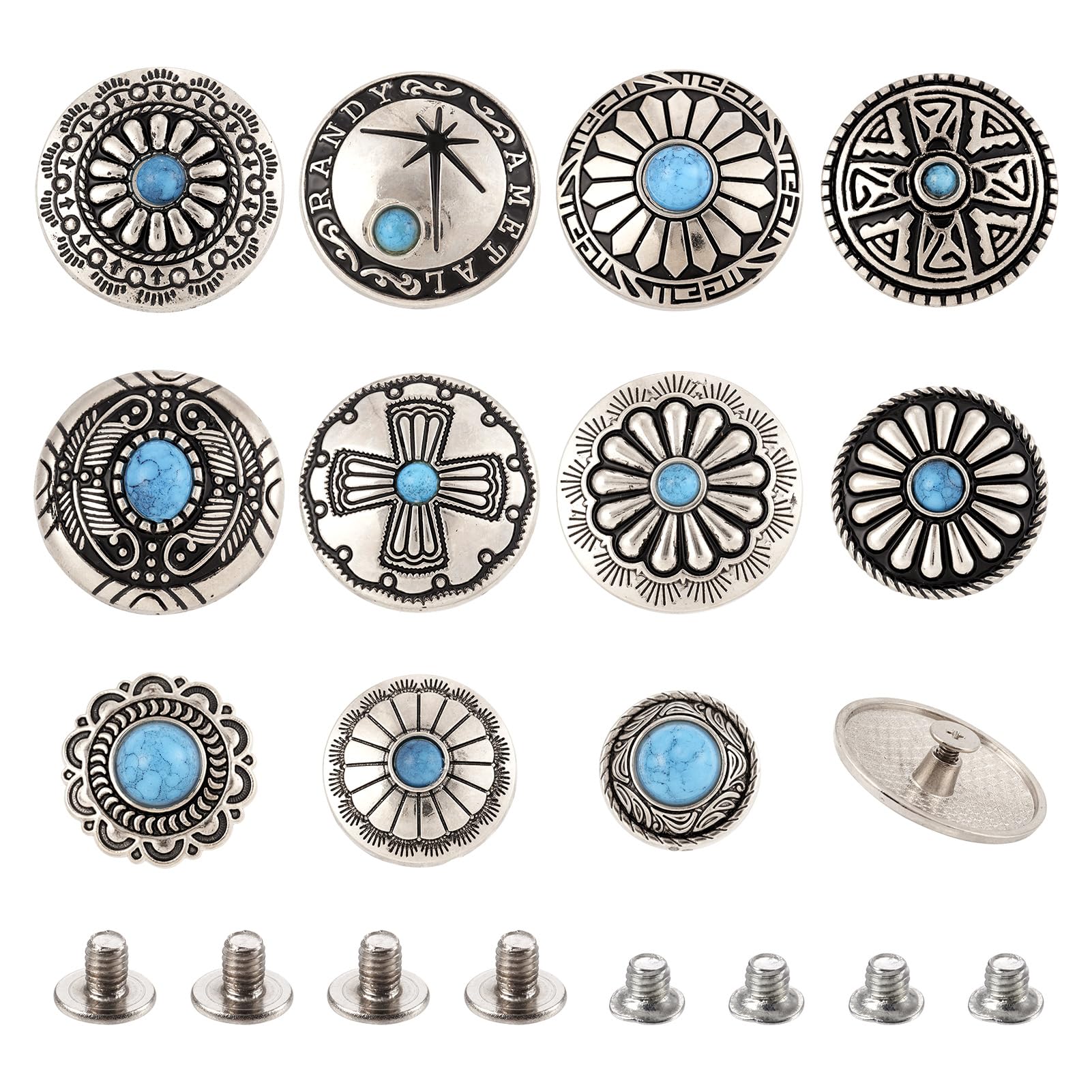 Rivets synthétiques turquoises plat rond style tibétain pour relooker une veste