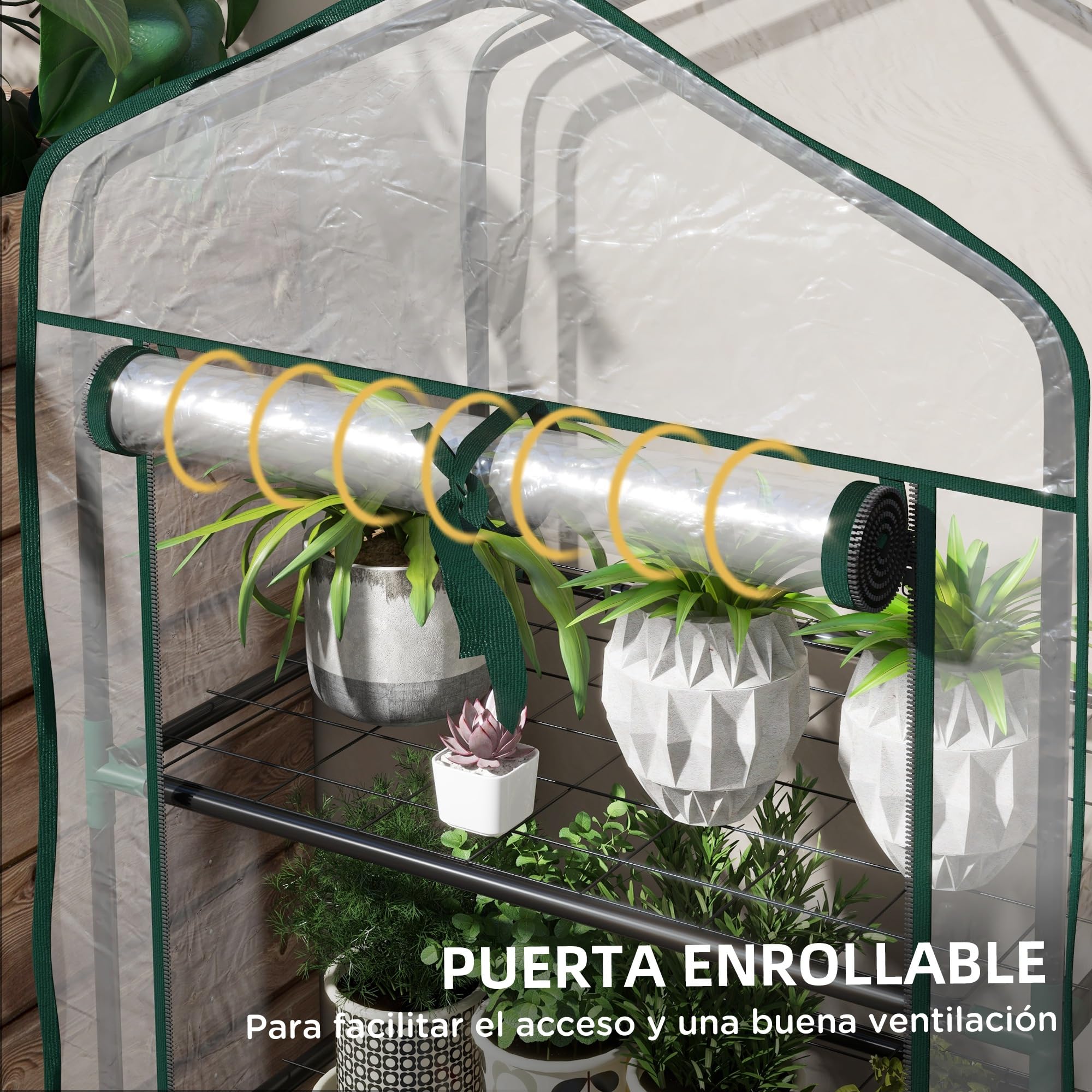 Outsunny Invernadero de Jardín de 3 Niveles Invernadero de Terraza con 3 Estantes Puerta con Cremallera Marco de Acero y Cubierta de PVC para Cultivo de Plantas Flores 59x39x127 cm Transparente