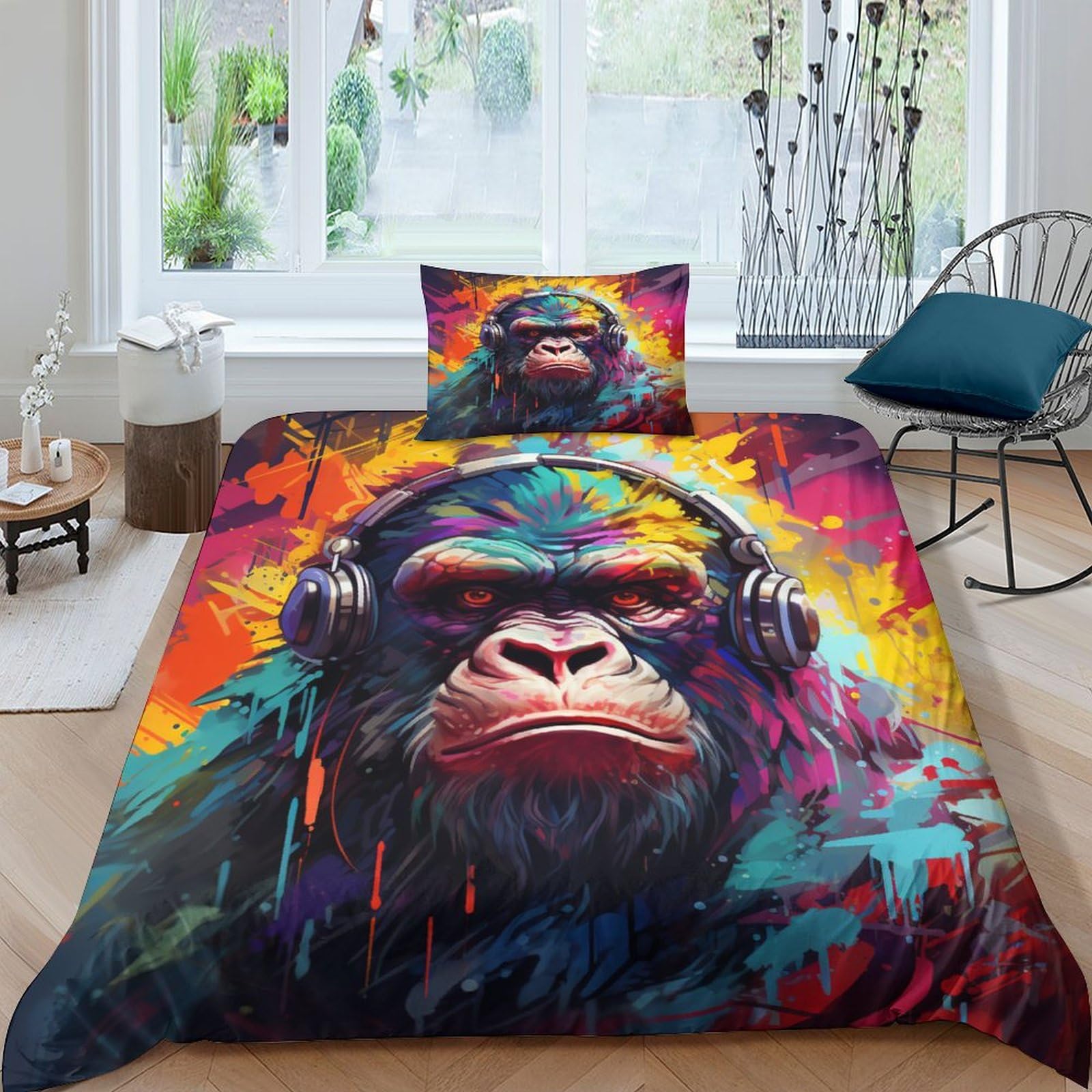Housse de couette élégante Gorilla parure de lit douillette et respirante 3 pièces