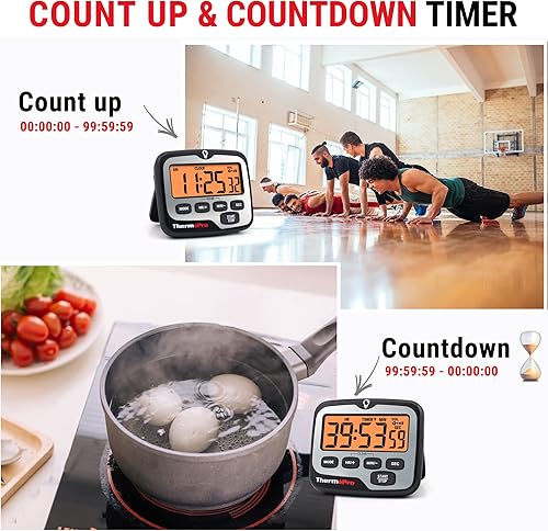 Miniatura 3 de ThermoPro TM01 (2 unidades) Temporizadores de cocina para cocinar con temporizador de cuenta regresiva, temporizador digital para niños con