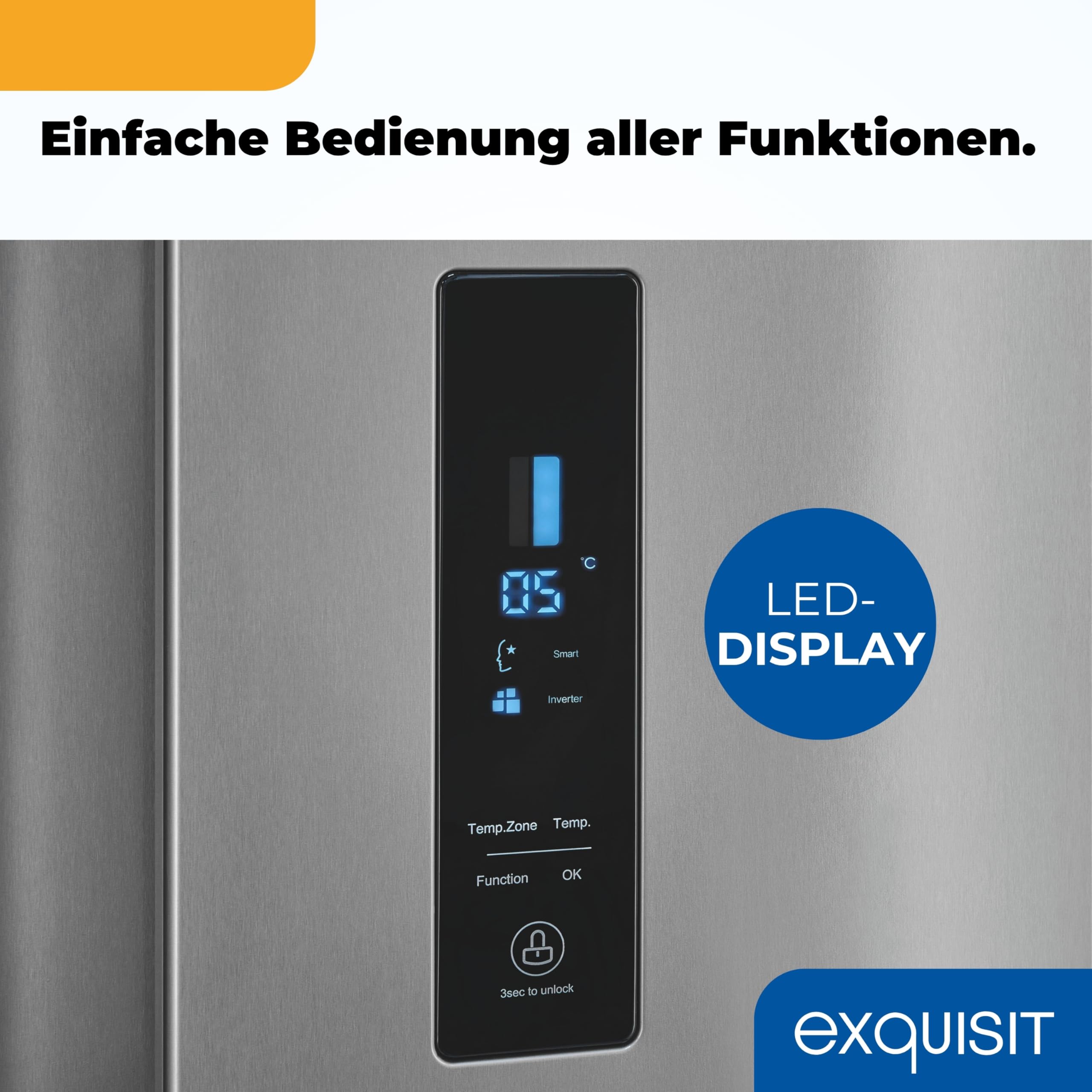 Exquisit Side by Side SBS560-050D inoxlook, volume 562 l, compressore inverter, frigorifero Side by Side by Side Frigorifero NoFrost, congelamento rapido