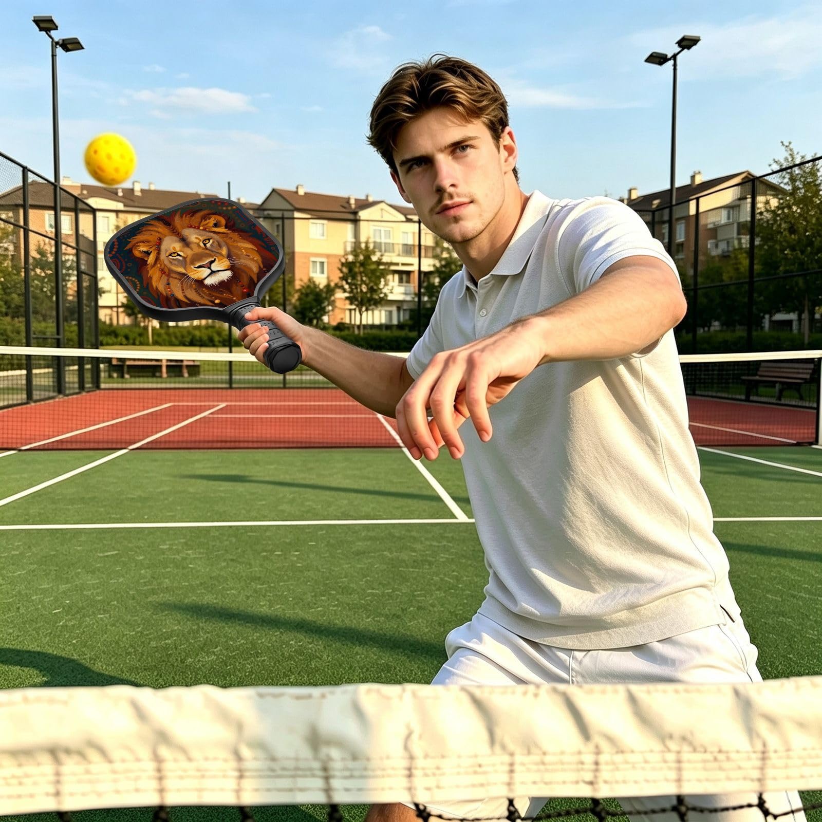 Leone con dreadlocks Stampa artistica a basse vibrazioni Carbon Pickleball