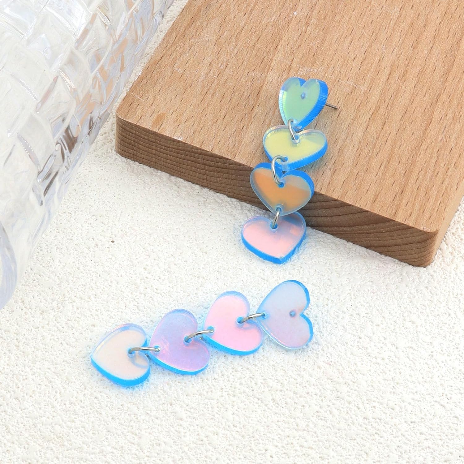 Simple Cute Acrylic Pink Heart Earrings Dangle for Women, Unique Lightweight Geometric Heart Dangle Drop Earrings Jewelry - Image 4