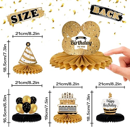 Miniatura 10 de LINGTEER Juego de centros de mesa de papel negro y dorado con texto en inglés "Happy 50th Birthday", 8 piezas de globos de estrella de 50 años,