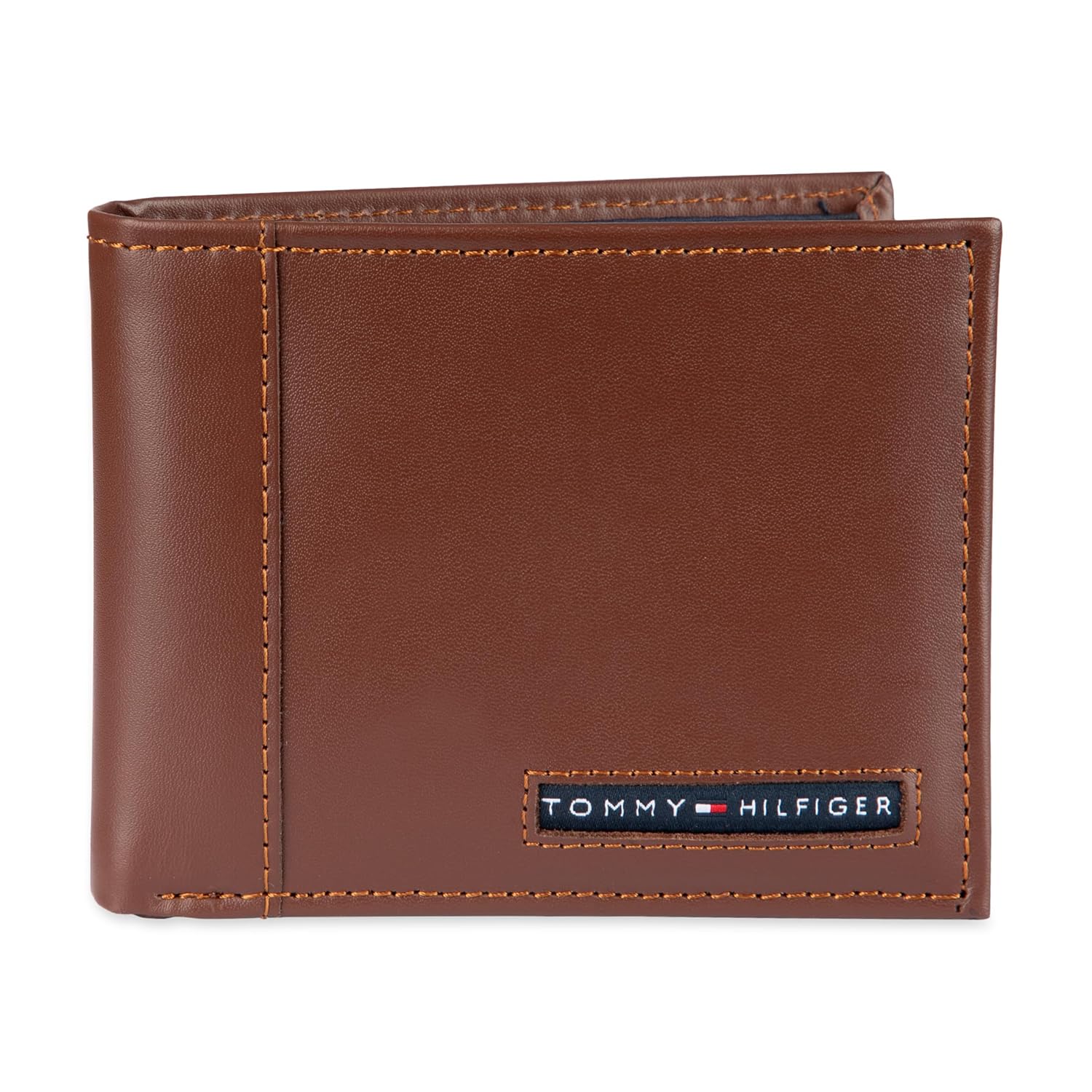 Tommy Hilfiger Carteira masculina de couro – dobra dupla fina com 6 bolsos para cartão de crédito e janela de identidade removível