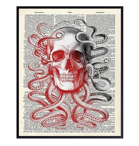 Miniatura 1 de Skull Octopus Dictionary Art  8x10 Wall Art Poster - Unique and Affordable Gift, Steampunk Chic Home Decor - Unframed Vintage Photo Print - Goth