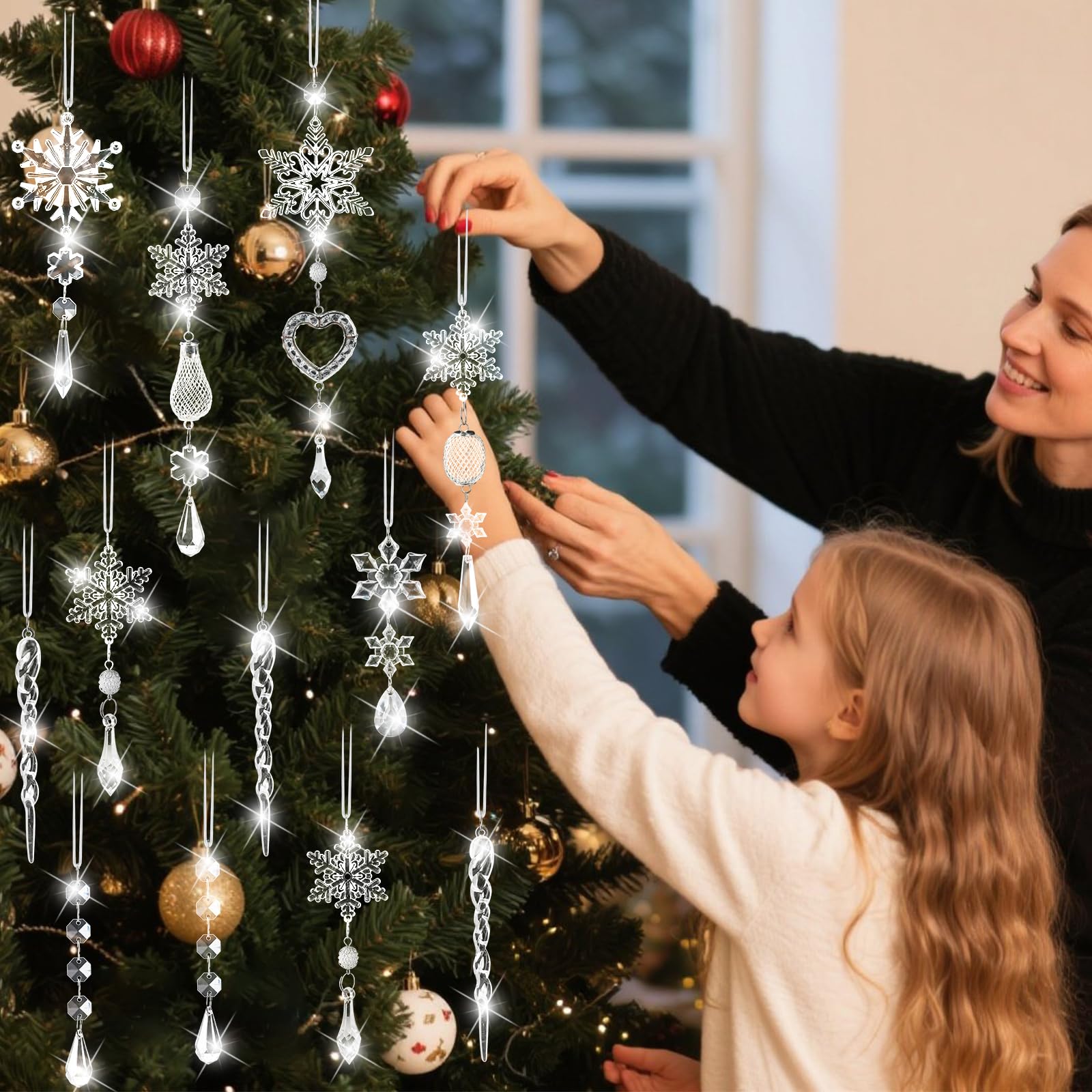 Crystal Ornaments Christmas Tree Decorations - 21pcs Christmas Tree Ornaments Sparkling Dazzling Festival Party Decoration Crystal Snowflake Design Hanging Ornament Holiday Season Home Decor