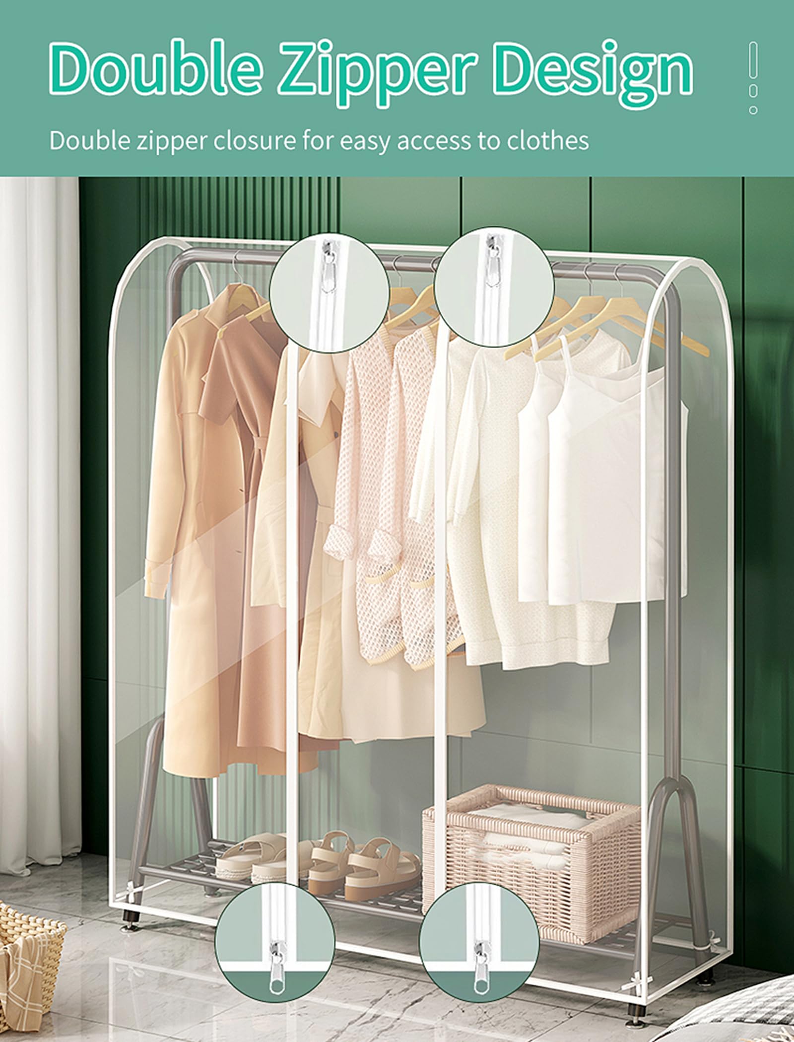 Funda para Ropa Transparente Impermeable A Prueba De Polvo Percha Funda Protectoacenamiento De Ropa Cremallera Bolsas para Ropa para Perchero para Colgar Ropa, 50 x 150 x 150 cm,Transparente